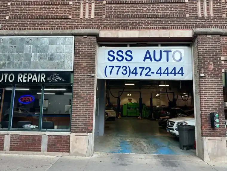 Exterior view of SSS Auto Repair shop on Sheffield Avenue