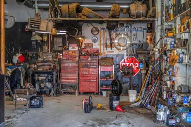 Auto repair workshop with tools